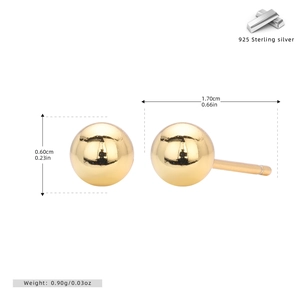 Detail showing 925 sterling silver ball stud earrings size 0.60cm with dimensions