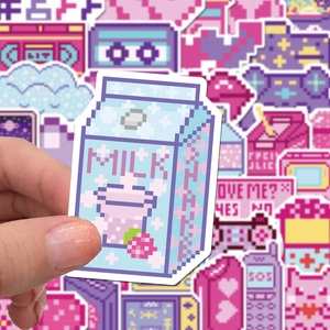Lot de 50 autocollants pixel art rétro avec boîtes de lait et consoles pour bagages