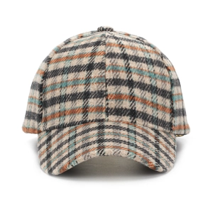Classic houndstooth baseball cap featuring a vintage plaid pattern in neutral tones