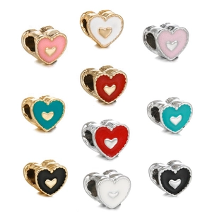 DIY enamel heart charms in gold and silver finish for personalized jewelry bracelets