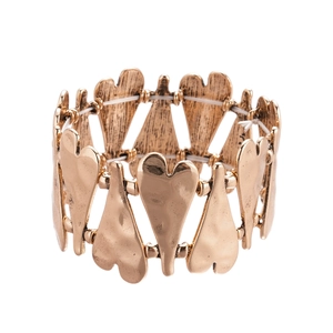 Bracelet extensible avec coeurs métalliques dorés vintage et design à maillons texturés