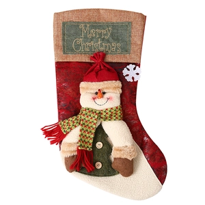 Large vintage Christmas stocking with 3D snowman doll and Merry Christmas embroidery