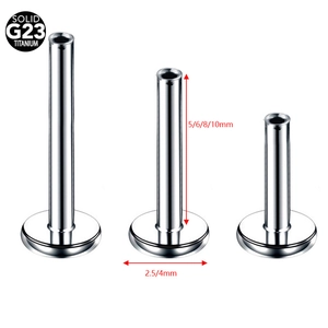 Solid G23 titanium labret studs in 5mm to 10mm lengths with flat disc base for piercings