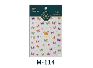 Détail d'autocollants pour ongles papillons irisés au laser avec étoiles et motif M-114
