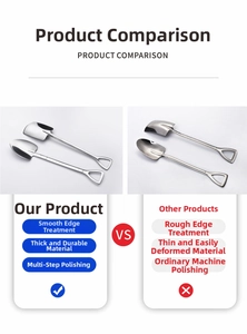 Detailed comparison of polished stainless steel shovel spoons with square and round heads