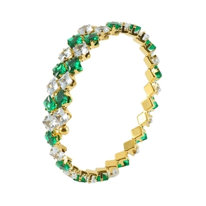 18k gold plated stainless steel cuff bracelet with emerald green and clear zircon stones