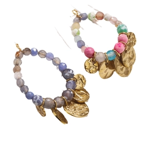 Bohemian handmade teardrop beads with golden hammered metal discs for DIY jewelry