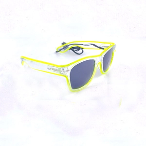 Fluorescent yellow LED shutter glasses with transparent frame for party and rave events