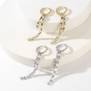 Elegant 18K gold and silver plated tassel earrings with rectangular zircon crystals