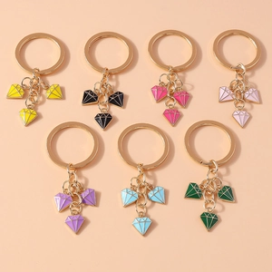 Diamond Shape Enamel Keychain Zinc Alloy Geometric Bag Charm Pendant Women Trendy Key Ring Accessory