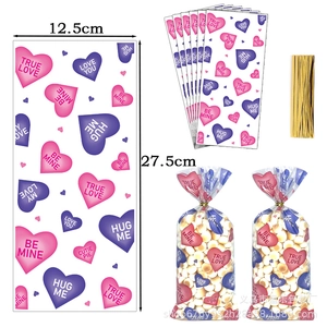 Valentine's Day heart pattern OPP cellophane bags with gold twist ties 12.5x27.5cm
