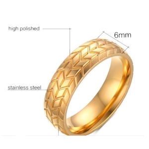 Men's 6mm golden stainless steel tire pattern ring with high polished finish
