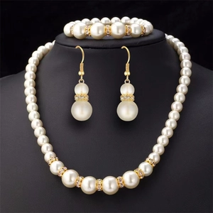 ABS Imitation Artificial Pearl Necklace Bracelet And Earrings Alloy Rhinestone Elegant Jewelry Wedding Party Women Accessory