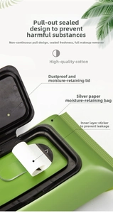 Detail of avocado makeup remover wipes featuring the sealing lid and foil layer for freshness