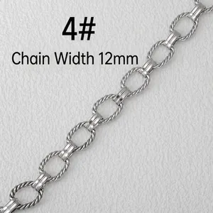 Detail of 12mm stainless steel twisted oval link chain and I-bar connectors