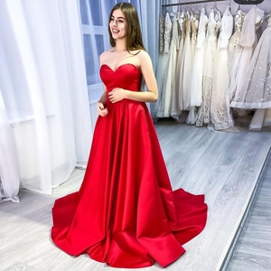 Robe De Soirée En Satin Décolleté Cœur Élégante Bustier Longueur Sol Robe De Bal Sans Manches Lacée Dos Pour Femmes