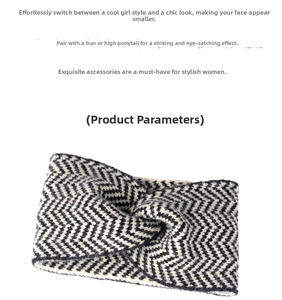 Detailed view of zigzag pattern knitted headband with a stylish front twist design