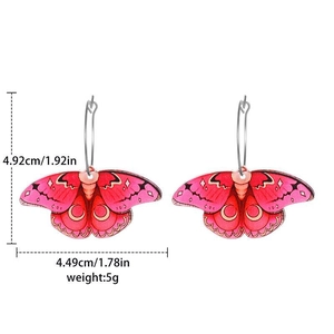 Pink butterfly acrylic earrings detail showing size dimensions 4.92cm height and 5g weight