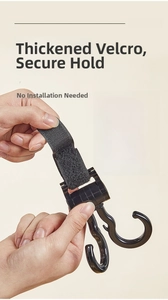 Detail of adjustable double hook with a 16.5cm velcro strap for electric bikes