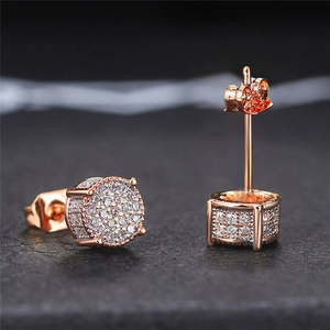 Iced out rose gold hip hop stud earrings with micro paved cubic zirconia stones