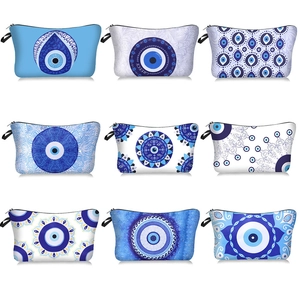 Grid view of evil eye makeup bags with different bohemian patterns and blue motifs