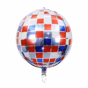 Palloncino disco 4D da 22 pollici con motivo a scacchi metallizzato rosso blu e argento