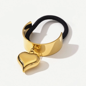 18k gold plated heart zircon hair tie with premium polished stainless steel charm