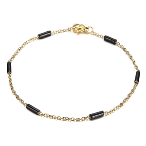 Bracelet minimaliste en acier inoxydable doré avec perles noires et fermoir mousqueton