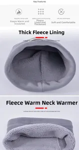 Detail of gray winter neck warmer with thick fleece lining and soft knit texture
