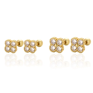 Four Leaf Clover Stud Earrings 925 Sterling Silver Cubic Zirconia Vintage Western Fashion For Women Screw Ball Back