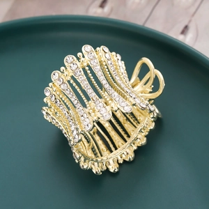 Elegant gold hair claw clip with sparkling rhinestones for high ponytail styles
