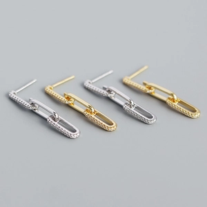 Elegant s925 silver geometric chain tassel earrings with cubic zirconia in gold and silver