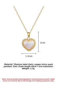 Detailed view of titanium steel heart pendant necklace with dimensions and chain length
