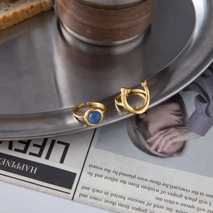 Luxury equestrian resin rings in gold and blue with adjustable stainless steel band