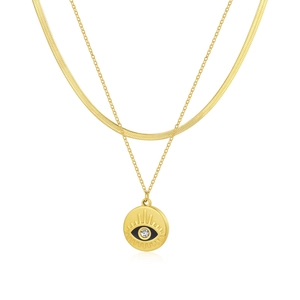 Collana a doppio strato in acciaio inossidabile placcato oro 18k con ciondolo malocchio