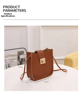 Petit sac bandoulière marron grainé, paramètres du produit avec dimensions 17x16x6 cm