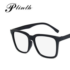 Classic black square frame sunglasses with retro thick plastic frames on white background