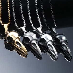 Raven Bird Skull Pendant Necklace Gothic Hip Hop Titanium Steel Punk Jewelry For Men Women Vintage Retro Accessories