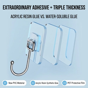 Transparent adhesive wall hook with three-layer PVC Acrylic PET structure and metal hook