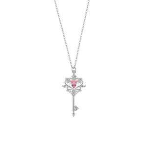 Elegant S925 silver key necklace featuring a heart-shaped opal and zircon accents