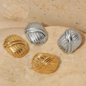 Boucles D'oreilles Ovales Texturées Rétro Acier Inoxydable Plaqué Or PVD Design Tissé Minimaliste Bijoux Pour Femmes