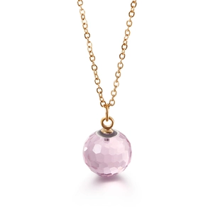 Elegant gold titanium necklace with a large faceted pink crystal pendant for women