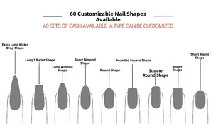 Comparison chart showing nine different nail shapes including almond and coffin styles