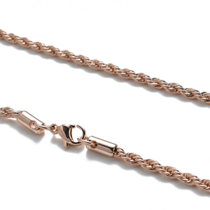 Close-up of rose gold twisted rope chain featuring a secure lobster clasp and metallic shine