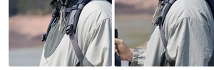 Détail de la veste coupe-vent d'extérieur montrant le tissu ripstop et la boucle de sangle