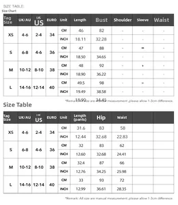 Detailed size chart for women's yoga t-shirt and shorts set including UK, US, and EU measurements