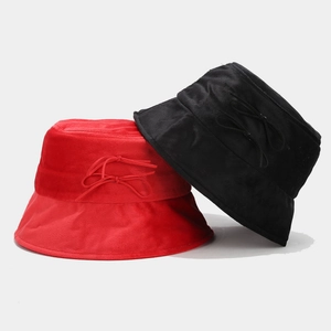 Velvet Bucket Hat With Bow Knot Women Retro Korean Style Sunshade Short Brim Leisure Autumn Cap