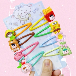 8-piece set of colorful drop-shaped hair clips with cartoon figures on display card