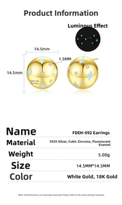 Detail showing S925 silver 18K gold earrings with blue luminous stars and cubic zirconia