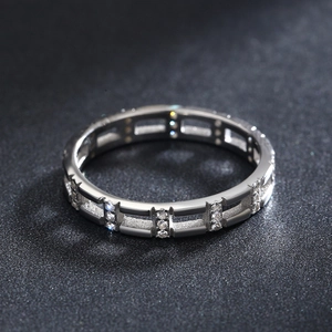 Bague géométrique en argent sterling S925 avec zircons scintillants au design minimaliste